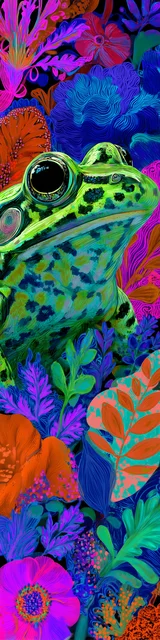 Free printable frog bookmark featuring close face green frog